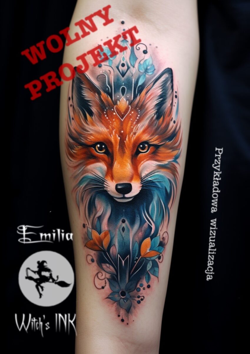 em999 a black and white and gold fox tattoo in the style of dar ac5281df 613b 4583 b6a0 52319699c671