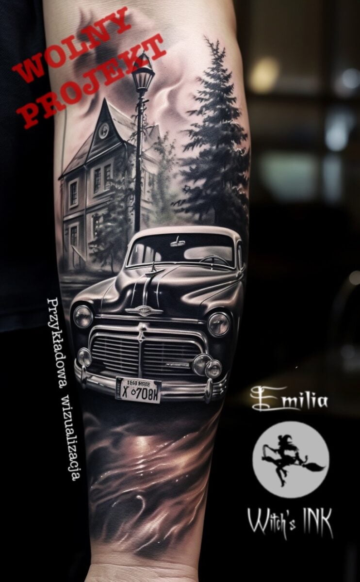 Projekt tatuażu stary samochód