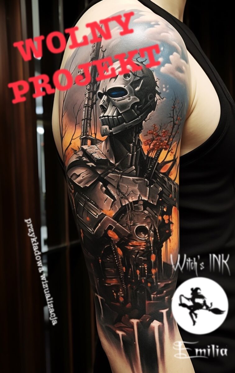 Projekt tatuażu surrealizm robot