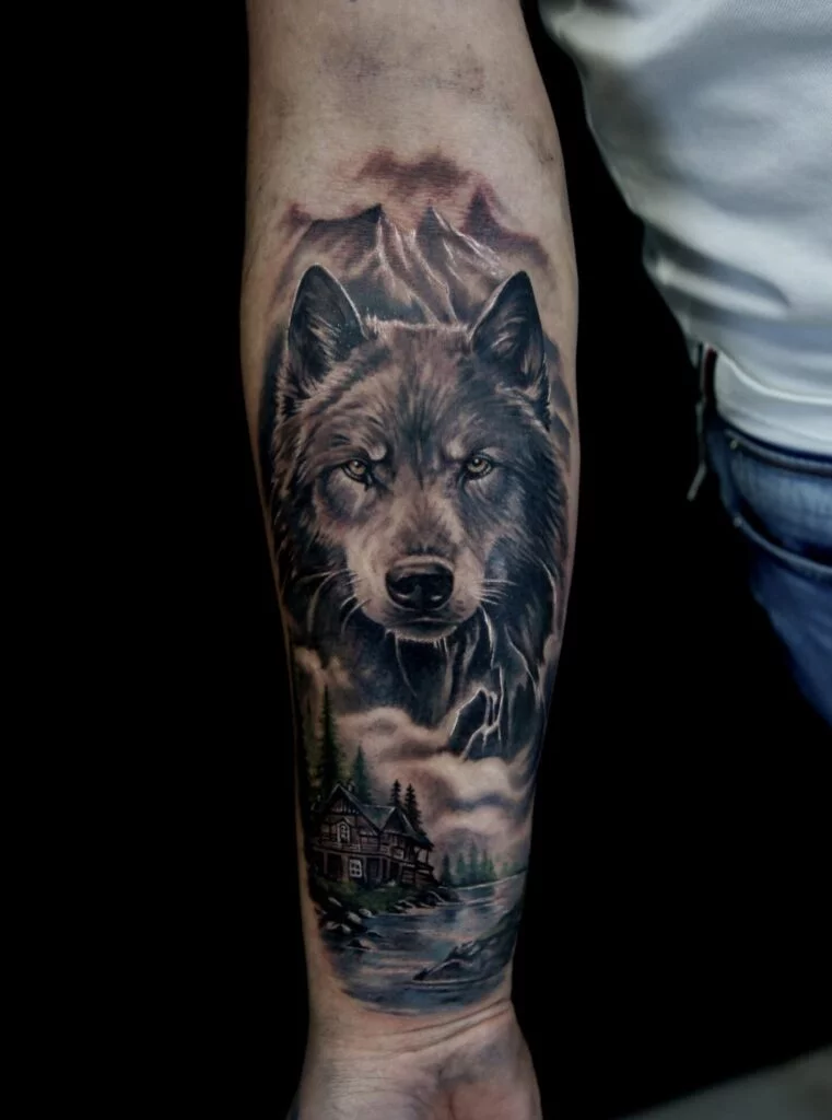 Tatuaż realistyczny kolorowy wilk Tatuaż realistyczny kolorowy wilk