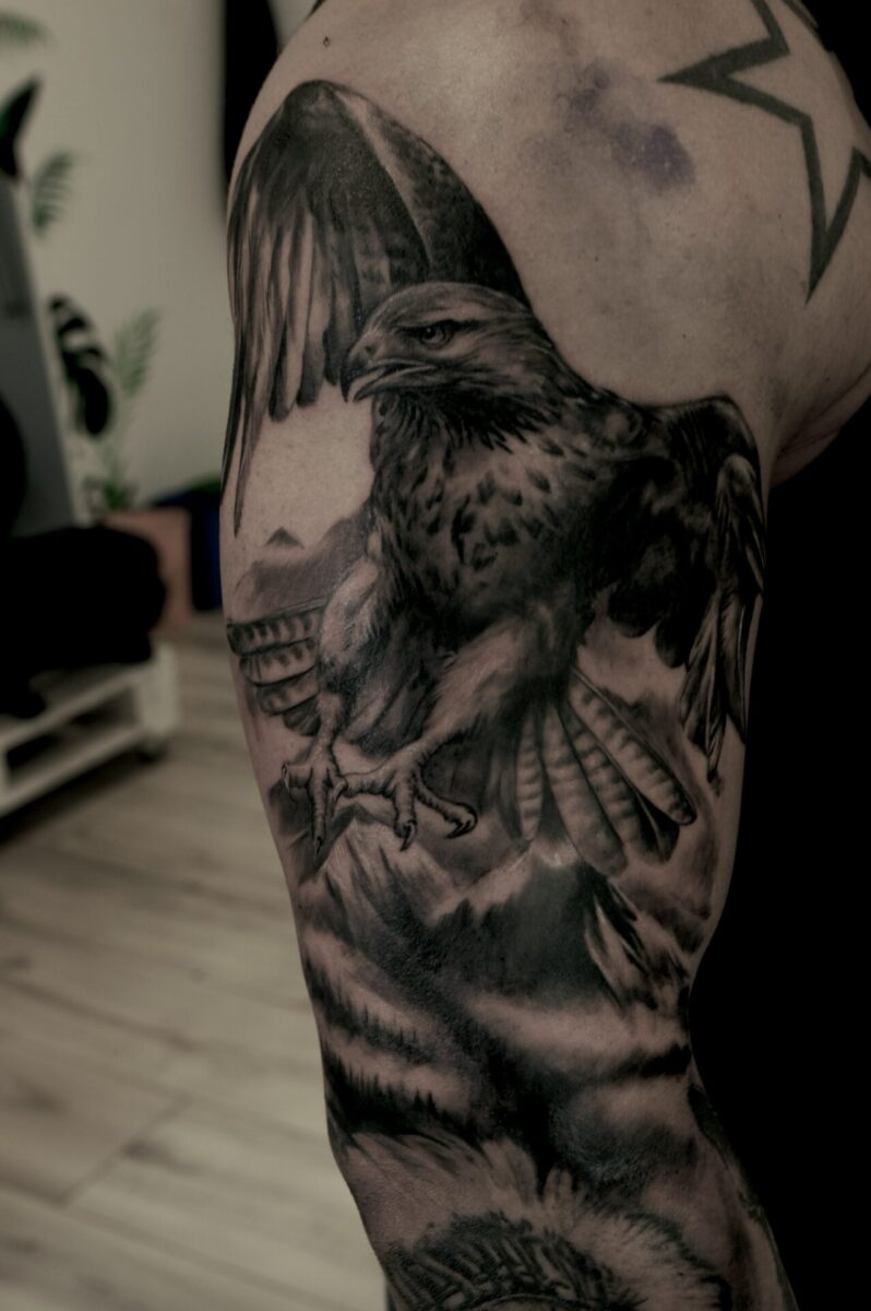 Tatuaż realistyczny sokół orzeł